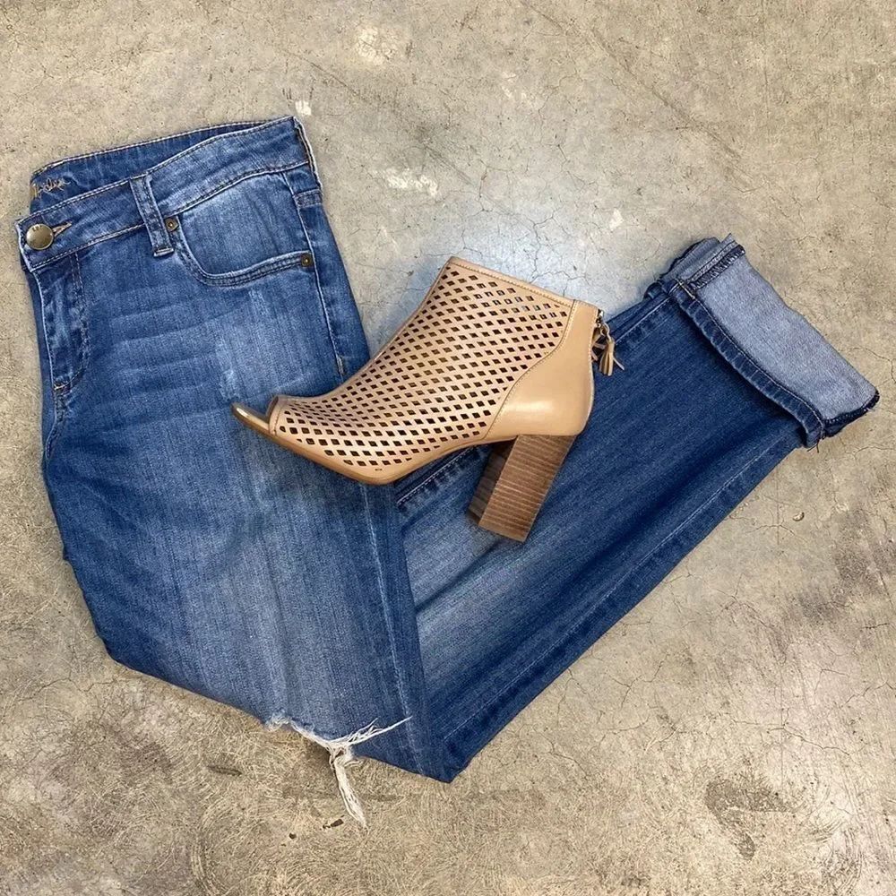 * KUT from the Kloth blue distressed boyfriend cut denim